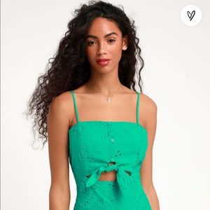 Lulu’s Green Tie-Front Eyelet Lace Romper